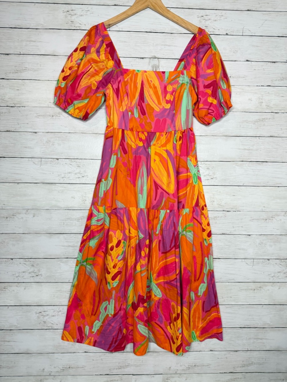 Crystal Sky Floral Mini Dress Medium Puff Sleeve Smocked Back Bright Boho - Picture 3 of 6